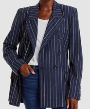 Free People Navy Pinstripe Double-Breasted Blazer Size XS