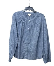 a.n.a. women’s Button Down Plead Scoop Neckline Printed Woven Blouse, Blue,  XL