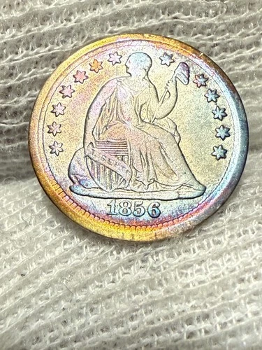 1856 Seated Liberty Half Dime Tough Early Collector Type Coin Lustrous AU Toned