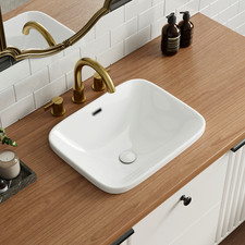 19 Inch Semi Recessed Bathroom Sink White Ceramic Spacious Basin w/ Overflow