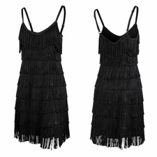 Fredericks of Hollywood Black Fringe Dress S Flapper Cocktail Party Goth