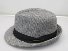 Stetson Fedora Grey Herringbone Pattern Hat 61% Wool