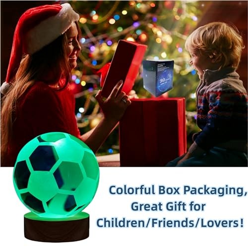 Soccer Crystal Ball Lamp,3.15 inch 3D K9 Crystal Ball Night Light with Wooden - Picture 5 of 8