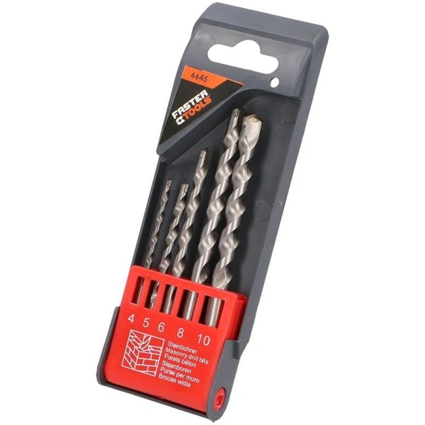 Steinbohrer Set Satz 5Tlg 4-10Mm Spiralbohrer Stein Beton Faster Tools-image