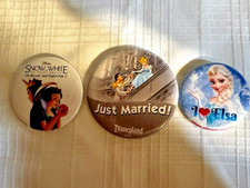 DISNEY SET OF 3 BUTTON PINS-CINDERELLA, SNOW WHITE, ELSA