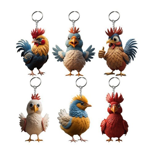 Cartoon Animal Chicken Rooster Series Pendant Acrylic Keychain Cock Key Holder* - Picture 5 of 18