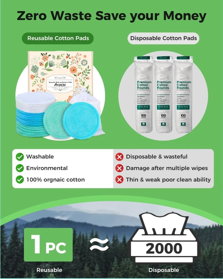Reusable Makeup Remover Pads 18 Pack Organic Bamboo Cotton Rounds + Laundry Bag - Image 2 of 4