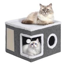 Cat Houses for Indoor Cats - Large Cat Bed Cave with Fluffy Ball and Scratch ...