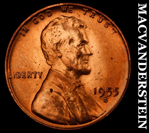 1955-S Lincoln Wheat Cent- Red- Choice Gem Brilliant Uncirculated Luster #J2192