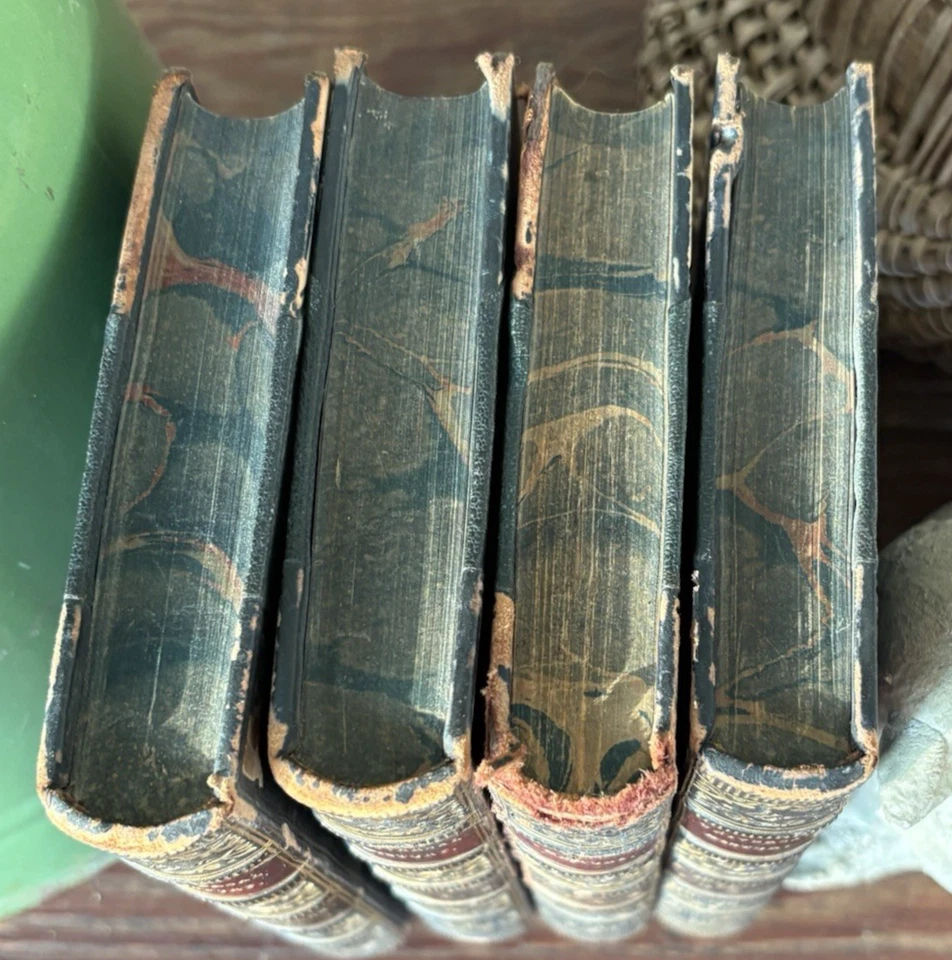 Antique Decorative Set Books 1834 Universal History Tytler Leather Marbled Edges - Image 3 of 4