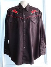 Men  s Ely Cattleman Long-Sleeve Retro Western Shirt, Black, Rose Embroidery, XXL