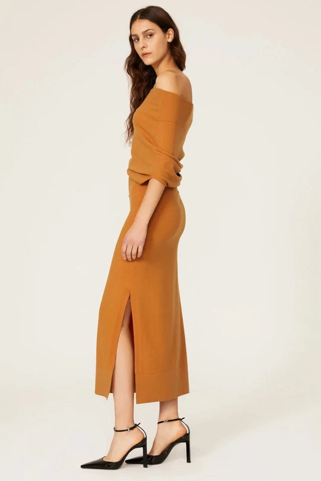 Vestido Altuzarra Kim Lana Tejido Asimétrico Midi Hombro Descubierto Otoño Minimalista PEQUEÑO Foto 2 de 4