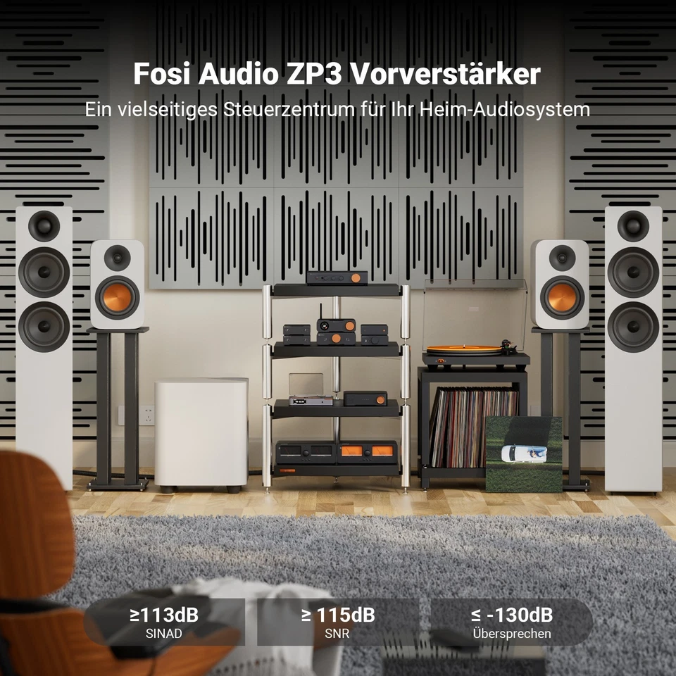 Fosi Audio ZP3 Balanced Symmetrischer Vorverstärker 3-fach Ein/Aus für 2.1System - Bild 2 von 4