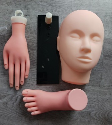  3 Stück Maniküre Praxis Hand Modell Fuß für Nail Tech, Kopf Gesicht Schaufensterpuppe