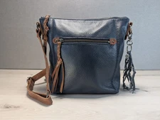 The Sac Ashland Blue Leather Crossbody Purse Bag Shoulder Strap Hand Bag Pebbled