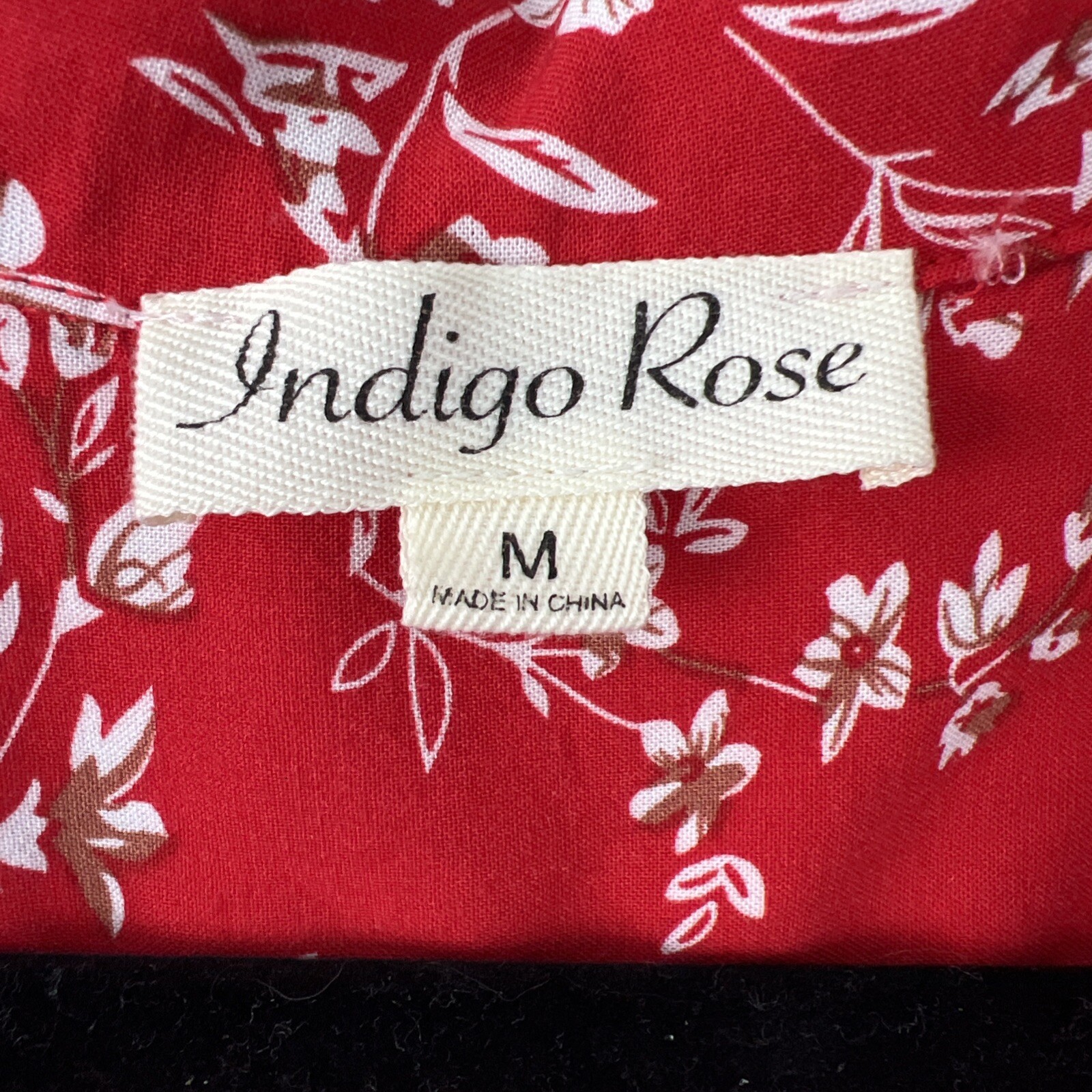 Indigo Rose Midi Dress Womens Medium Red White Floral Button Down Cottagecore