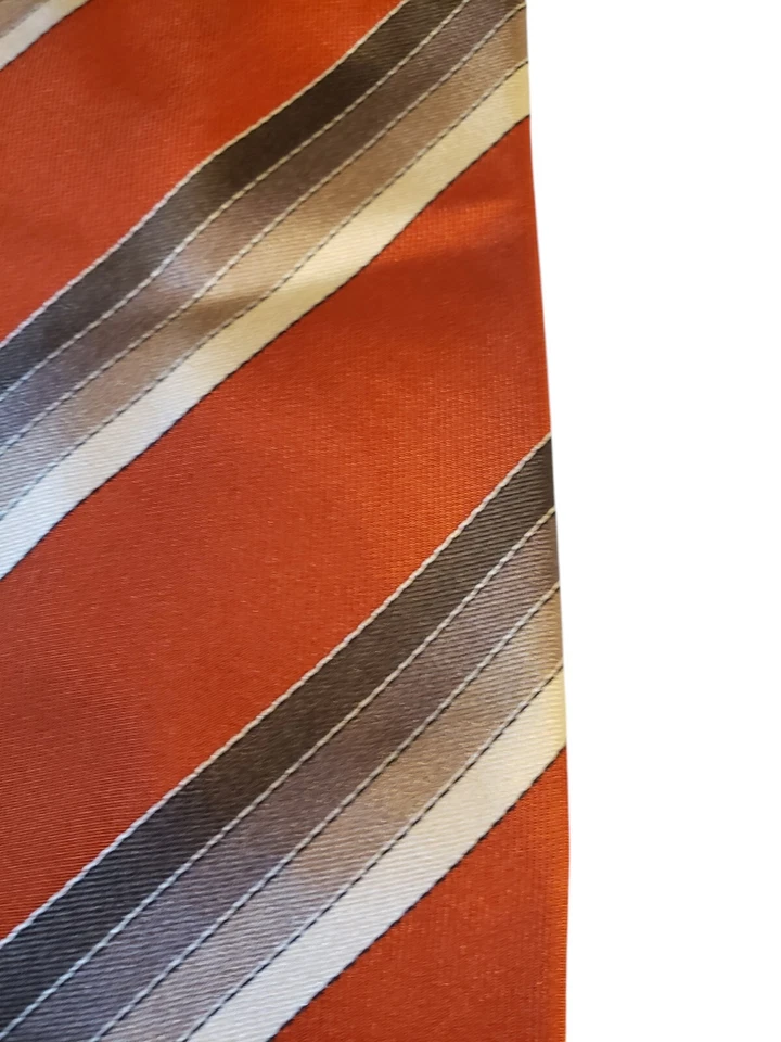 Corbata de diseñador Giorgio Armani para hombre de lujo italiana seda naranja gris crema a rayas Foto 2 de 4