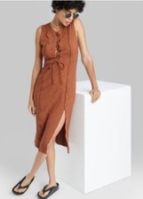 Wild Fable Womens S Rust Orange Sleeveless Lace-Up Midi Dress Modern Chic Style