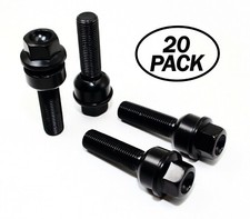 20 14x1.5 Veritek R14 19mm 45mm Black Washer Lug Bolts Ball Seat For Porsche