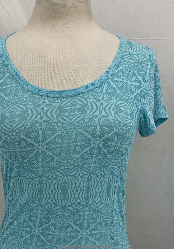 Топ для йоги Athleta XS Aqua синий хлопок эластичный декольте пейсли как новый YGI R1-566 - Изображение 4 из 4