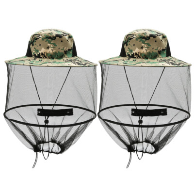 Mosquito Head Net Hat with Hidden Mesh Protect Bugs Bees for Hiking Fishing 2PC