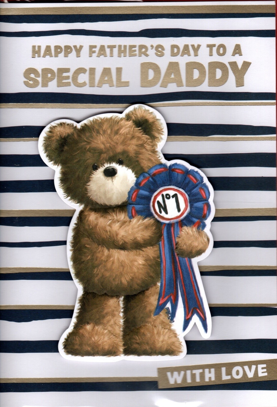 Happy Father's Day Card - Special Daddy - Bear with Rosette - Gold Foil