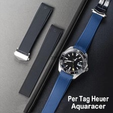 Cinturino orologio silicone per Tag Heuer Aquaracer 300 500 WAY201 nero blu 22mm