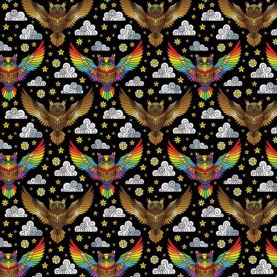 100% Baumwolle Digital Stoff Mosaik Eule Vogel Regenbogen Stolz Handarbeit 140cm breit