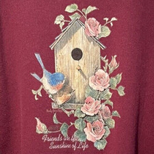 Vintage 90s Tultex Maximum Sweats Sweatshirt Birdhouse, Bird, Roses Graphic, XL