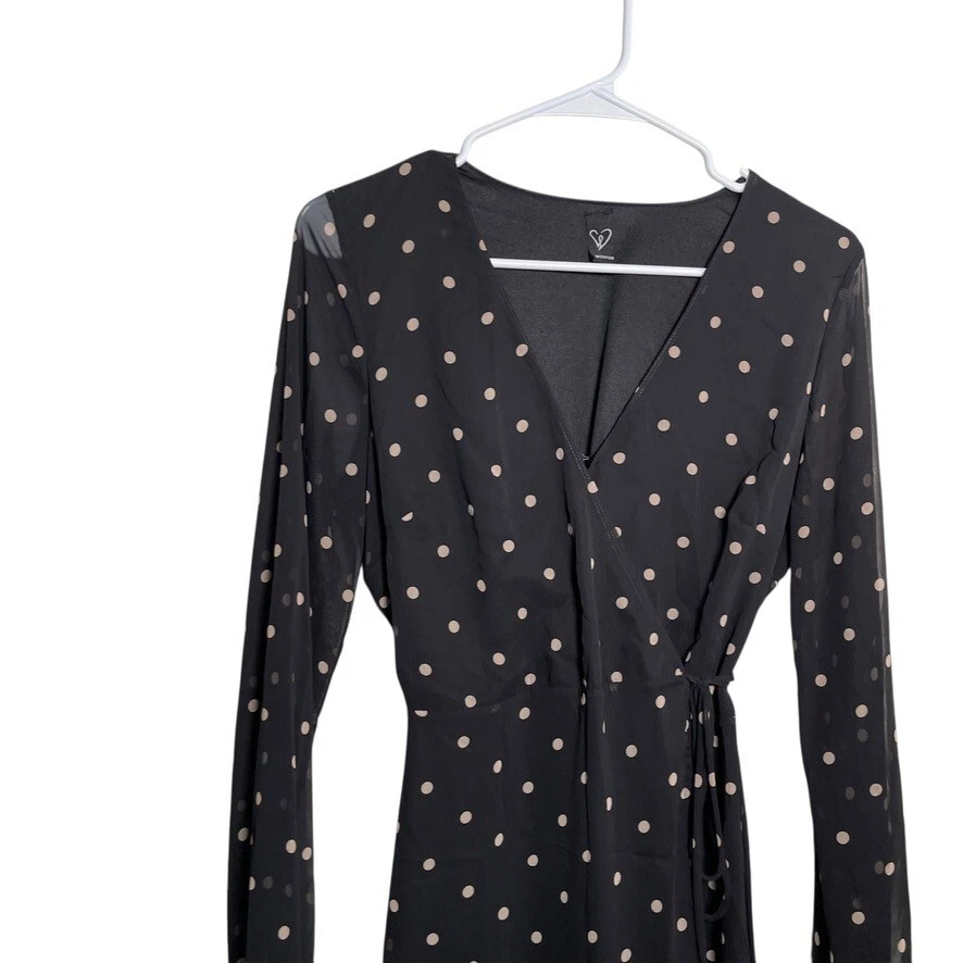 Vestido Windsor Para Mujer Grande Negro Metálico Envolvente Corbata Cuello en V Transparente Mini Corto Foto 2 de 4