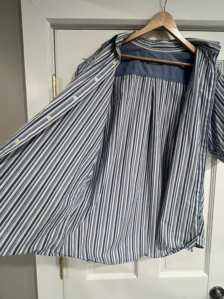 Talbots Mens XL Short Sleeve Button Down Shirt Light Blue + White Striped Cotton - Image 3 of 4