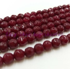 Natural Faceted 6mm Round Dark Red Jade Gemstone Loose Beads 15"