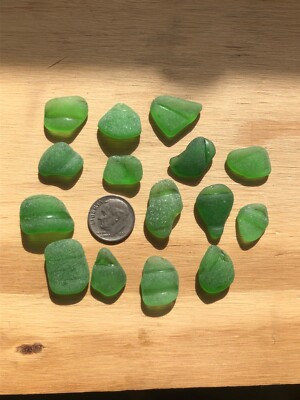 Lot of 24 GREEN SMALL EDGE LIPS Genuine Surf Tumbled Sea Beach Glass Jewelry DIY
