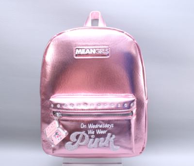 Mean girls on Wednesdays we wear pink Rhinestone mini backpack Mean Girls On Wednesdays We Wear Pink Metallic Mini Backpack  main image 2