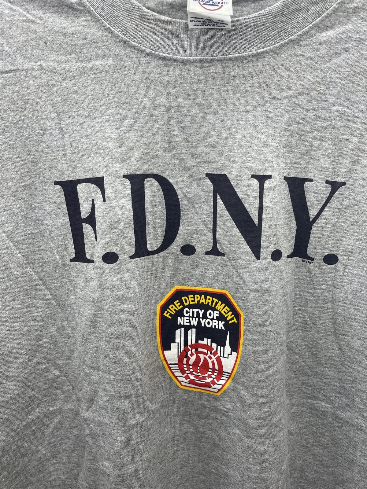 Gildan TShirt Mens Sz XL  Gray With Blue FDNY New York Fire Dept LOGO New