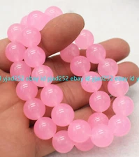 Handmade Natural 2 Pcs 8/10/12mm Pink Jade Gems Round Beads Bracelet 7.5in AAA