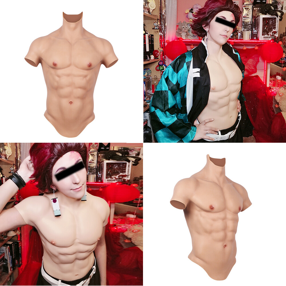 Chaleco de silicona suave músculo pecho masculino realista simulación muscular abdominal