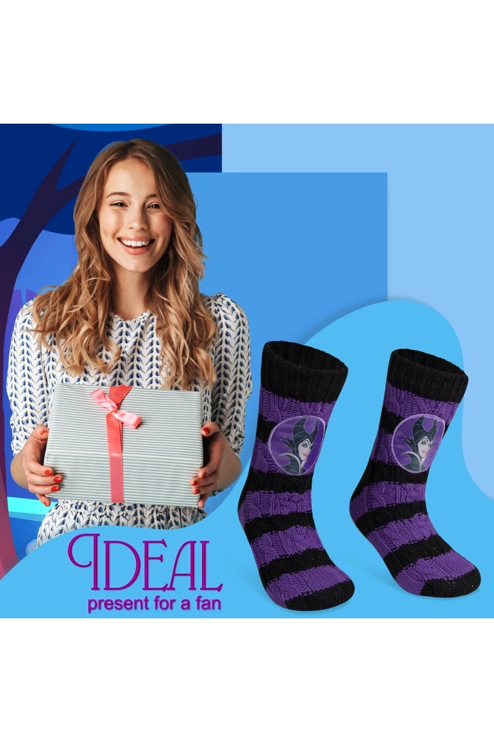 DISNEY Womens Maleficent Warm Fluffy Calf Socks