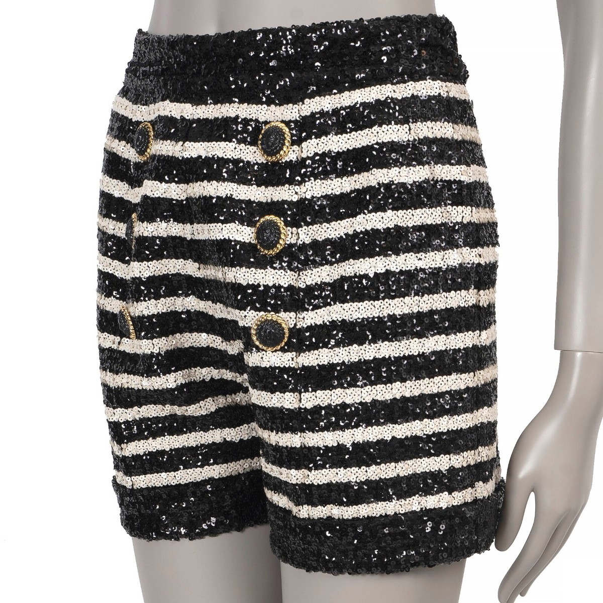 ショートパンツ Balmain Rose-Print Satin Shorts 71061 auth BALMAIN black white 2024 STRIPED SEQUIN MINI