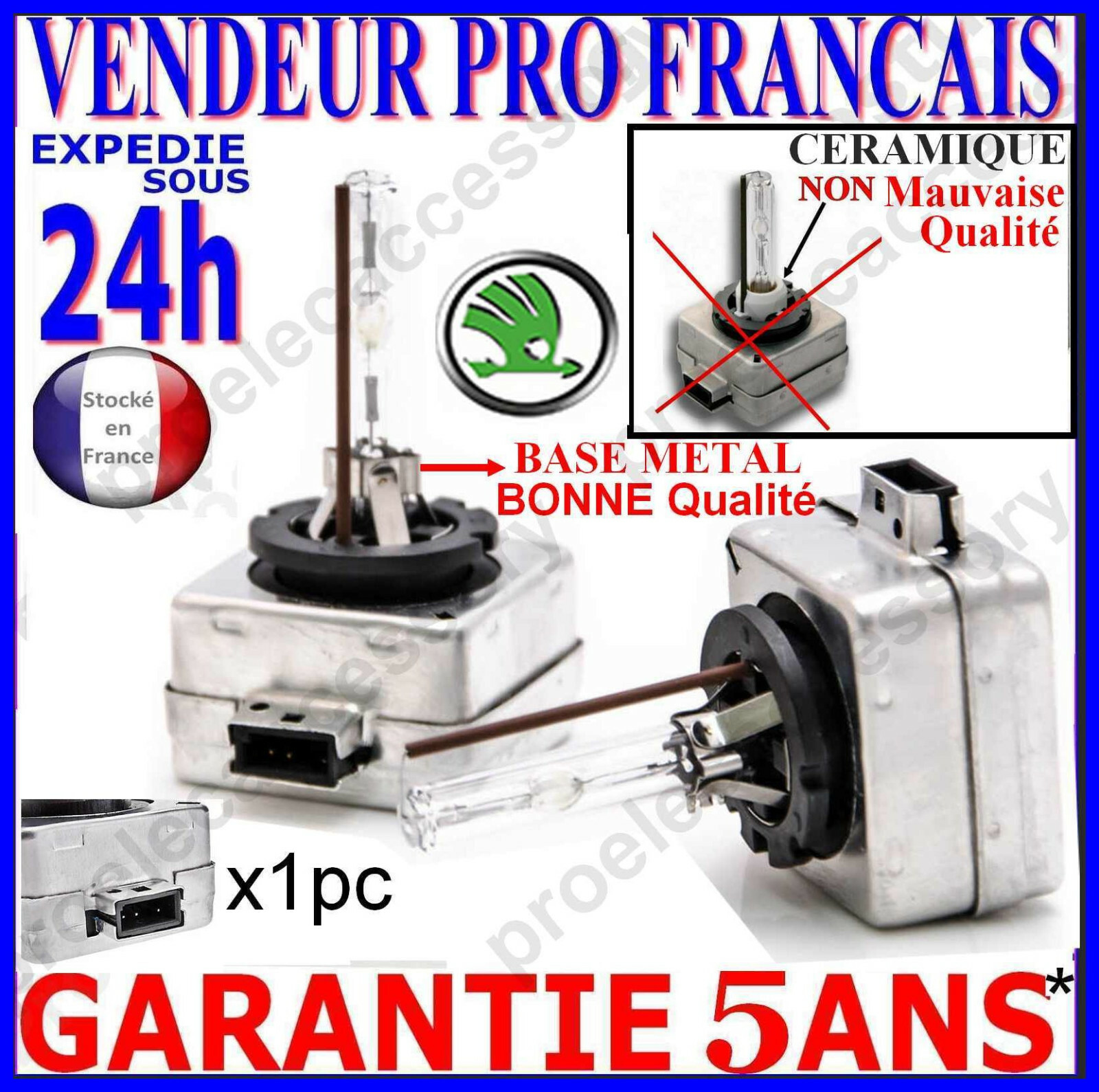 Ampoule D3S xénon 35W 6000K blanche pour phares de Skoda Octavia III 5E3