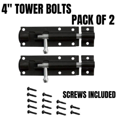 2 x Schwarz Stahl Turm Schieberiegel Gartentor Schuppentürriegel Schnäpper Schloss 4'' 100 mm