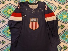 2014 SOCHI WINTER OLYMPIC GAMES TEAM USA Fowler BLUE GAME WORN JERSEY