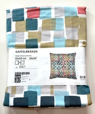 Ikea GAFFELBRAKEN Pillow Cushion Cover 26 x 26" Cotton white/dark gray-turquoise