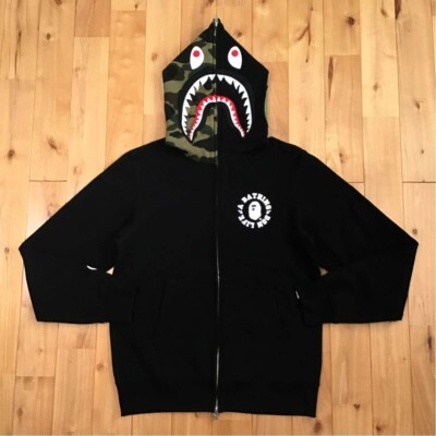 BAPE × Big sean shark full zip hoodie BAPE camo Black A Bathing