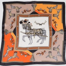 100 Mulberry Silk 20" Square Scarf Women Neckerchief Wrap Orange Horse Carriage