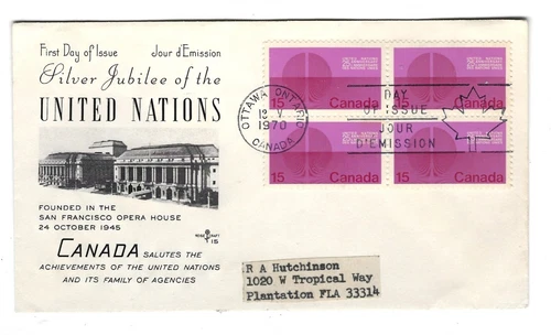 Canada 1970 First Day Cover #514 Block of 4