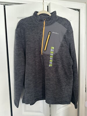 Eddie Bauer Jacket Mens XL Black Fleece Quarter Zip Mock Neck Long Sleeve Logo