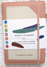 Weekly Monthly NON-DATED Goal Planner, Blank Pages Pink/Ivory  Stickers NEW