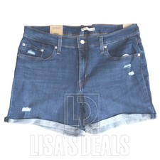 Levi s Women s Mid Length Jean Cuffed Shorts Distressed Stretch Blue