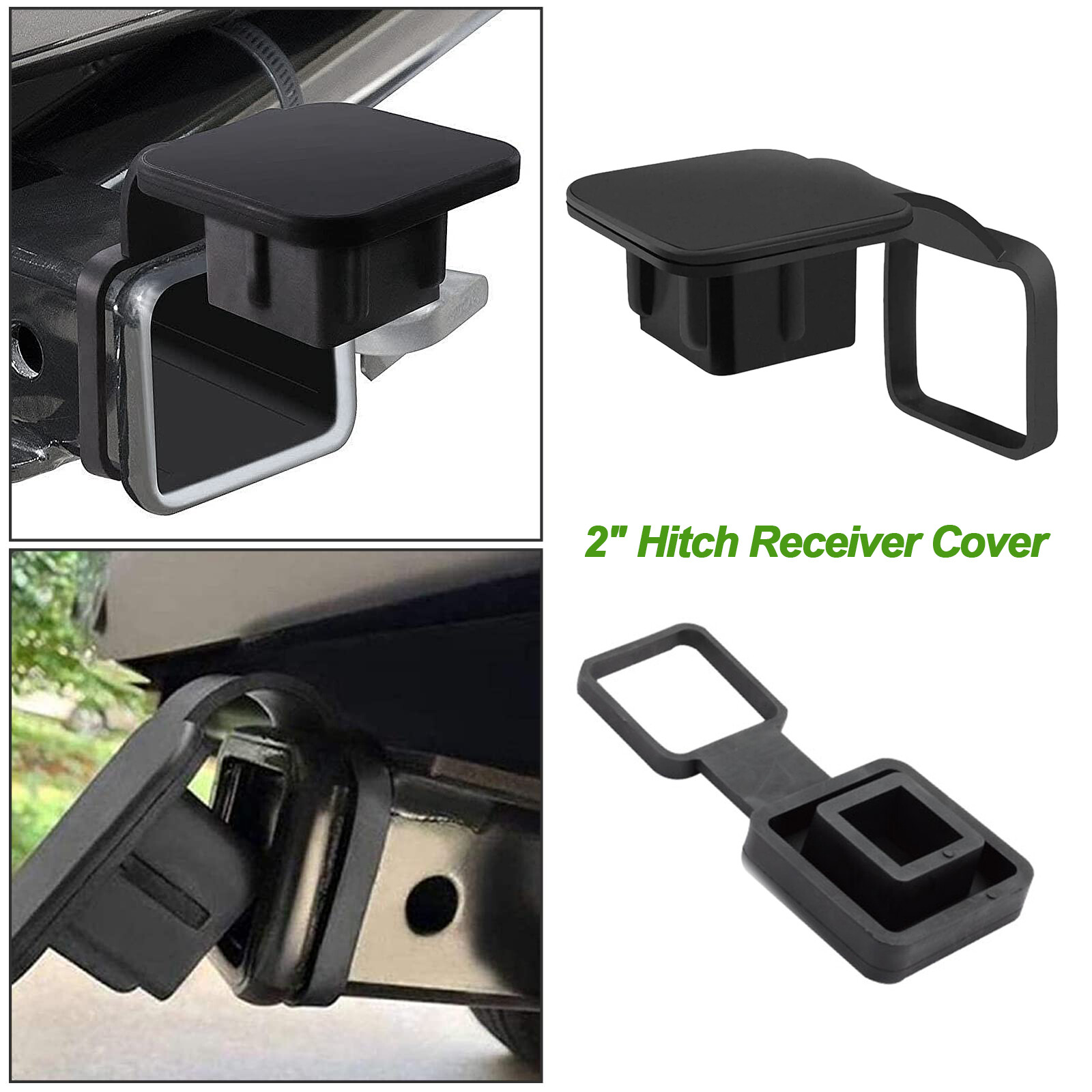 2" Rubber Hitch Receiver Cover 4-Way Flat Insert Black Tow Trailer Tube Plug Cap